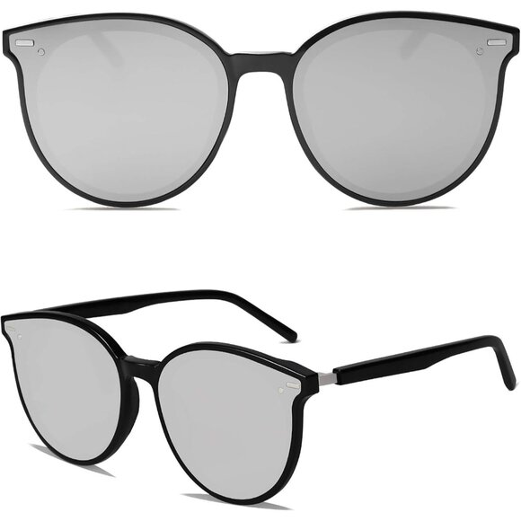 ⚡SOJOS Women Dark Black Classic Round Retro Vintage Large Frame Sunglasses - Picture 3 of 5